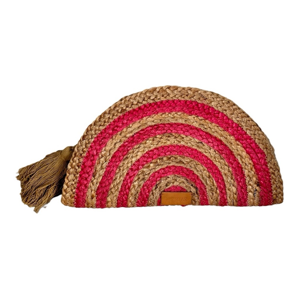 Revue Half Moon Cresecent Clutch Hot Pink Stripe Burlap Pouch Bag